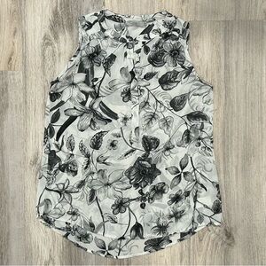 Dalia Black White Floral Sleeveless Blouse Lightweight Summer Top Size XS